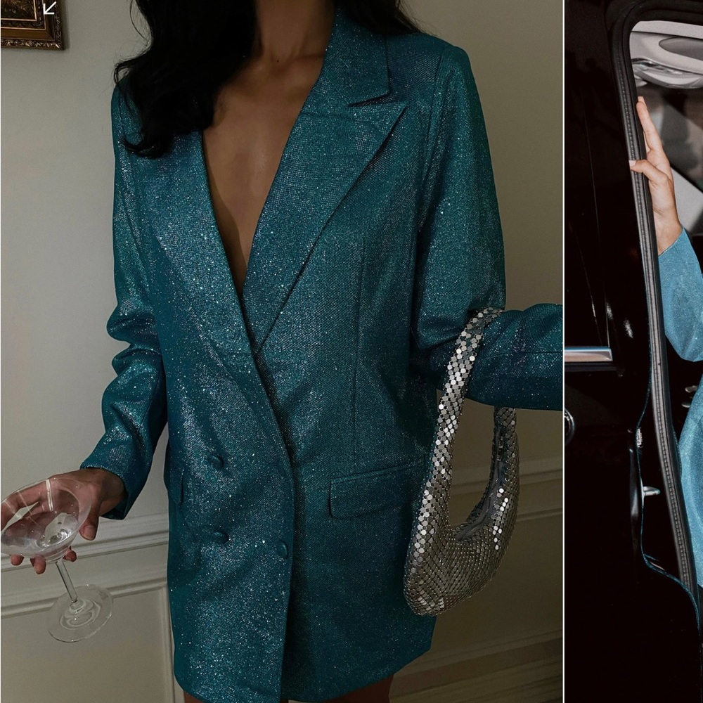 MESHKI blazer dress / blue sparkly